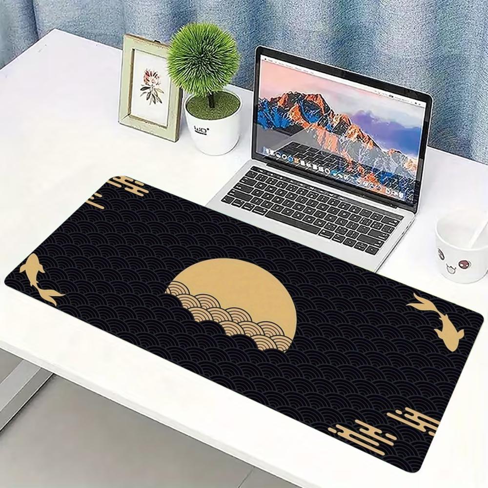 Desk Setup Laptop And Pc - Japońska Podkładka Pod Mysz Golden Wave