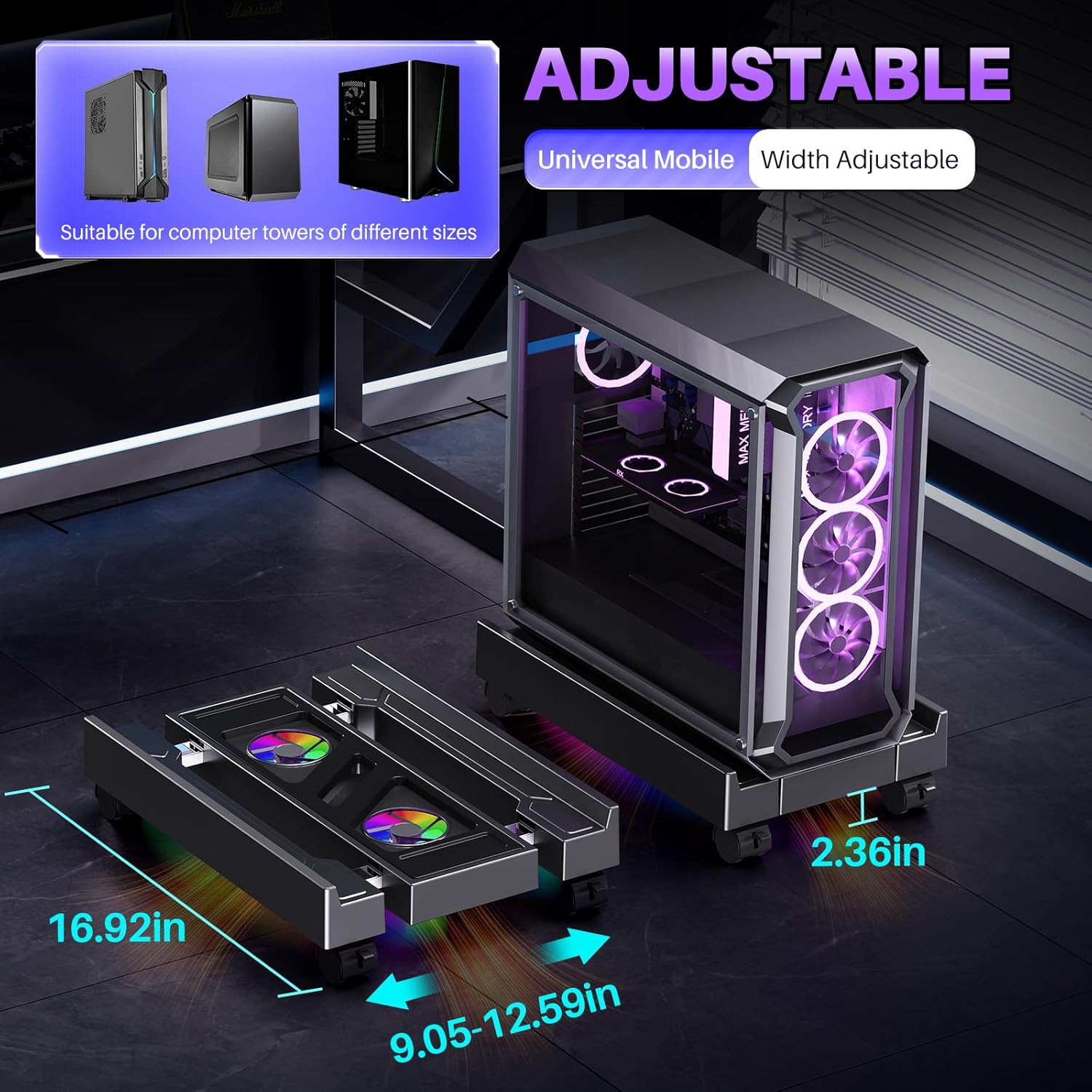 Desk Setup Rgb - Regulowany uchwyt na procesor komputerowy, teleskopowy