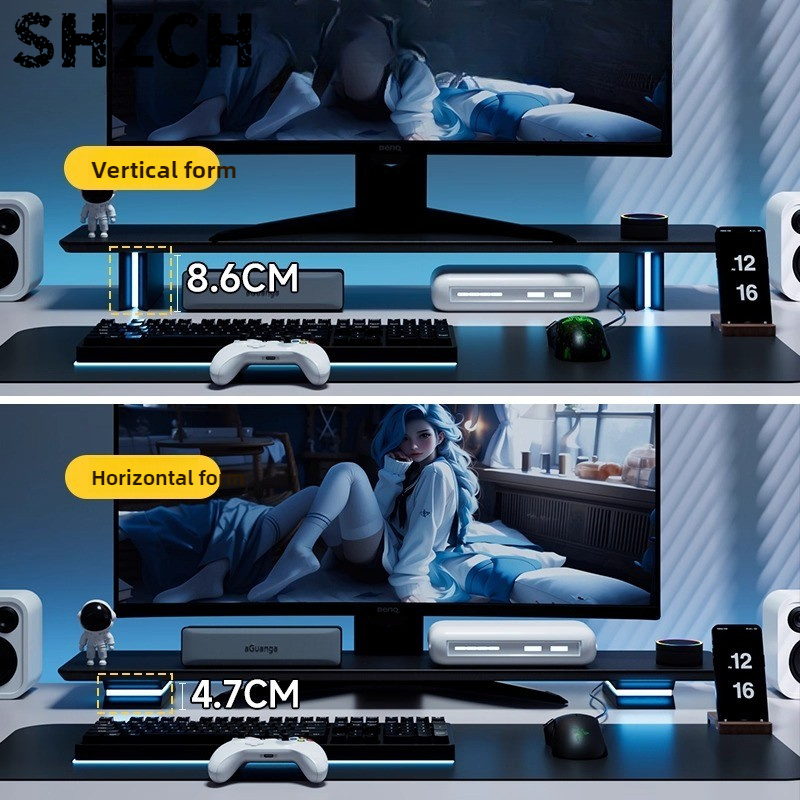 Desk Setup Monitor And Laptop - Ergonomiczna podstawka pod monitor RGB, podwyższenie
