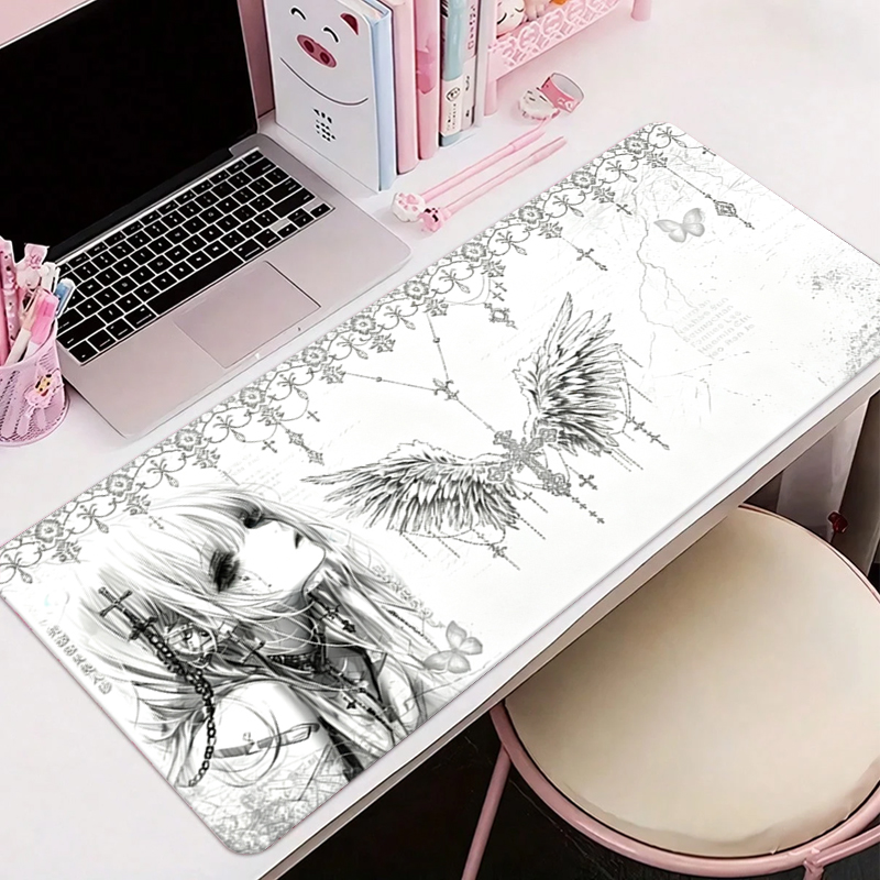 Desk Setup Aesthetic - Skórzana podkładka pod mysz czarno-biała Anime