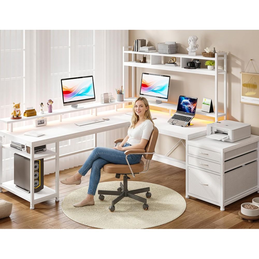 Biurko w kształcie litery L o  – Dual Monitor Desk Setup recenzja i cena